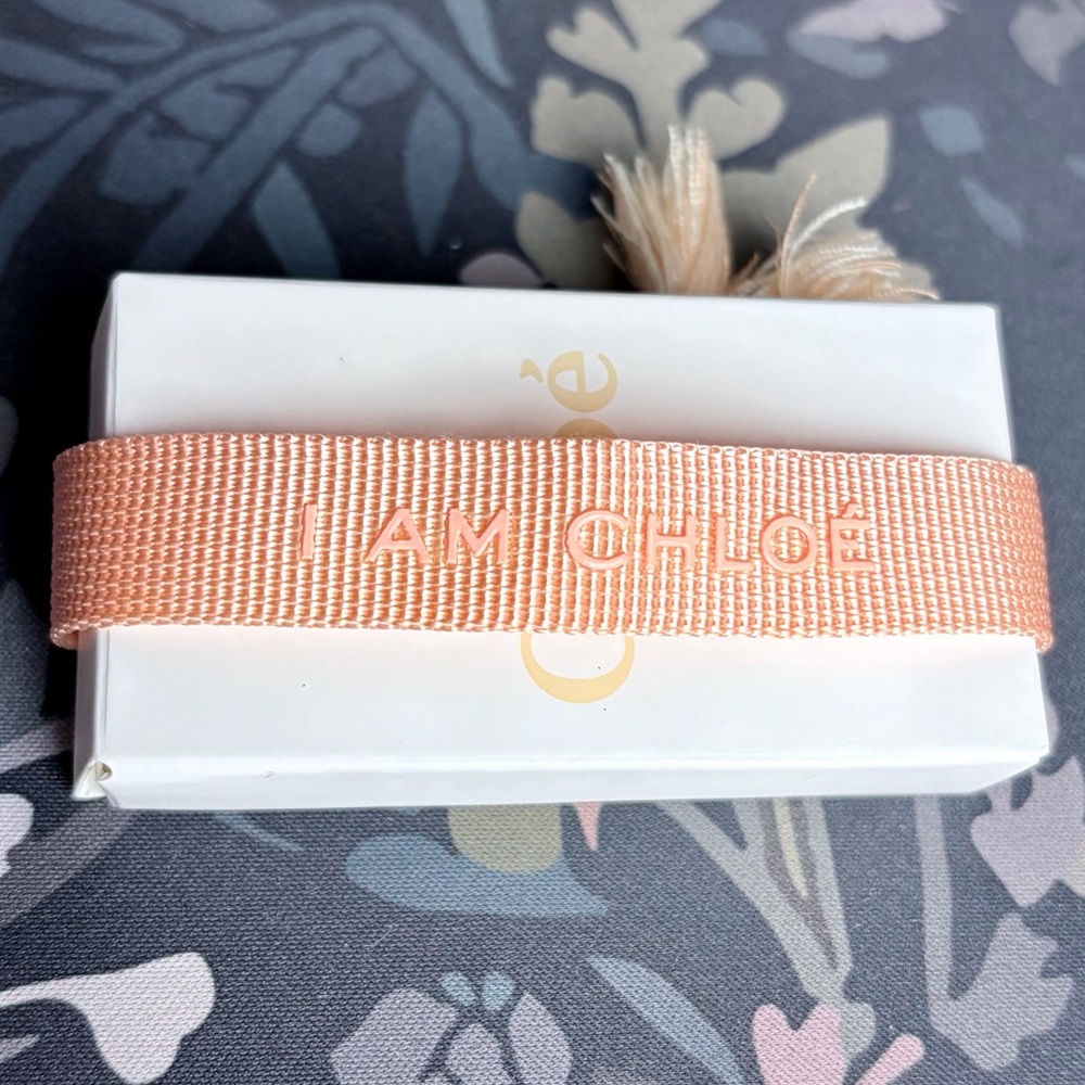 Chloé Authentic “I AM CHLOE”Parfum Peach Woven Tassle Adjustable Bracelet (BNIB)
